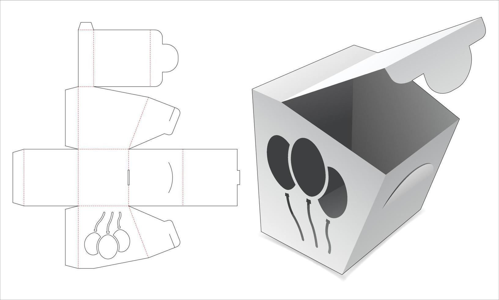 flip scatola di caramelle con modello fustellato finestra di palloncini vettore