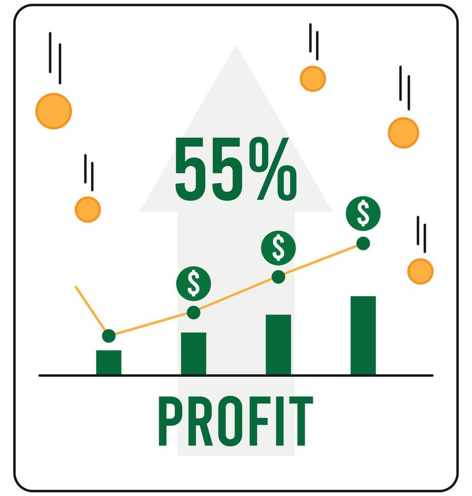55 per cento profitto. vettore investimento e ricevente profitti, concetto finanza e guadagno i soldi
