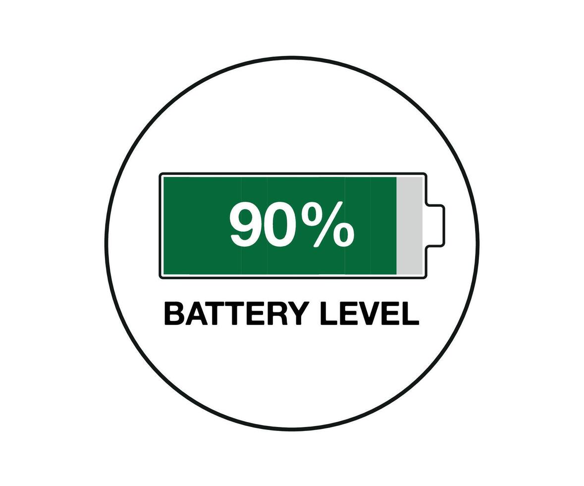 90 per cento batteria livello. design batteria percentuale, energia di smartphone e mobile dispositivi vettore