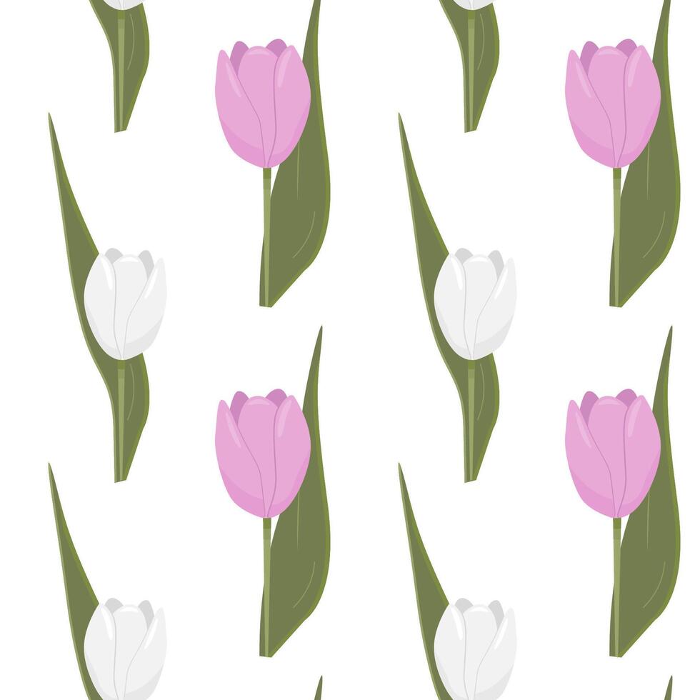senza soluzione di continuità floreale modello con tulipano fiori, su un' bianca sfondo. vettore primavera fiori per tessuto, stampe, decorazioni, invito carte.