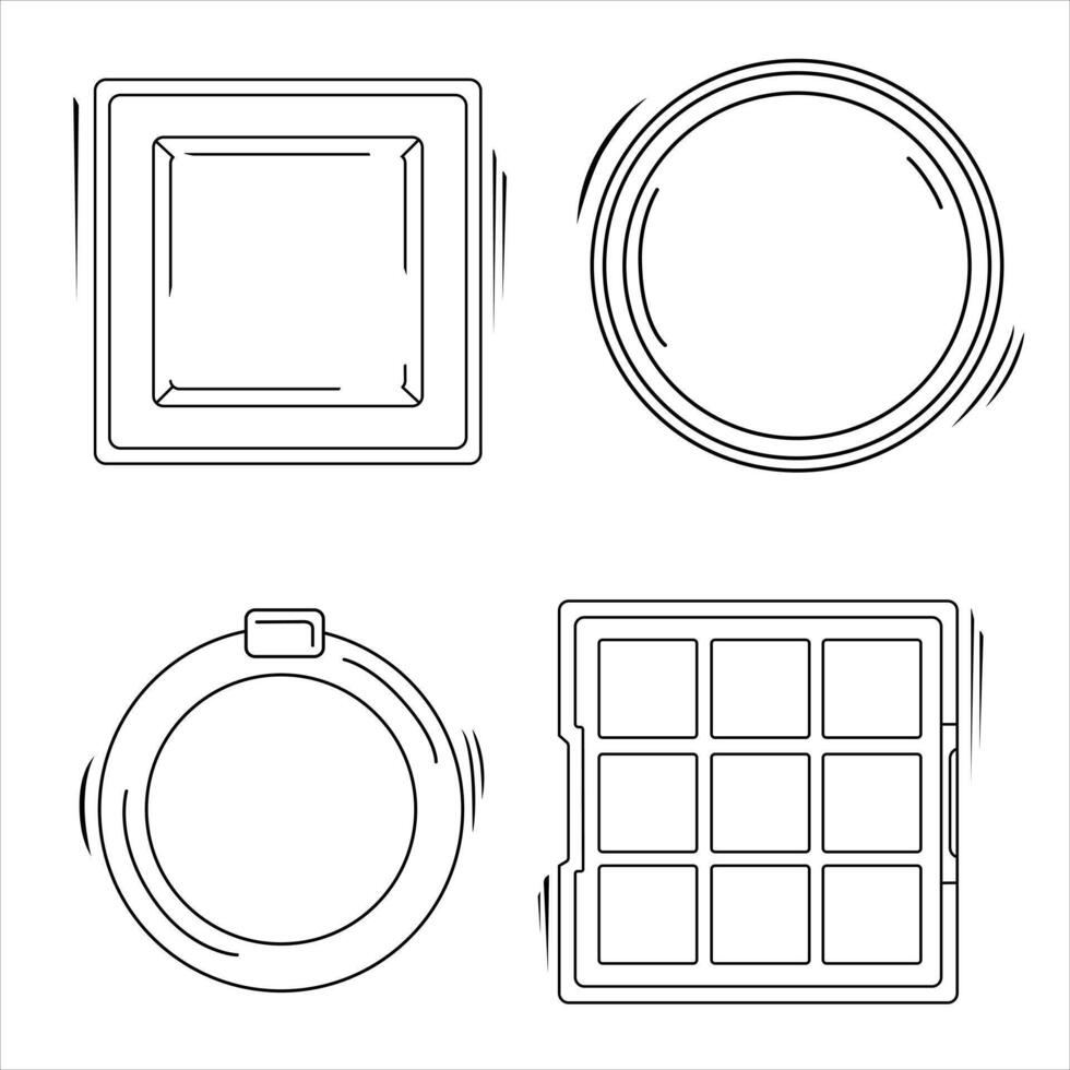 vettore impostato di nero bianca schema occhio ombra e arrossire. isolato contorno cosmetico illustrazione superiore Visualizza. disegnato trucco icona. per disegno, carte e bandiera