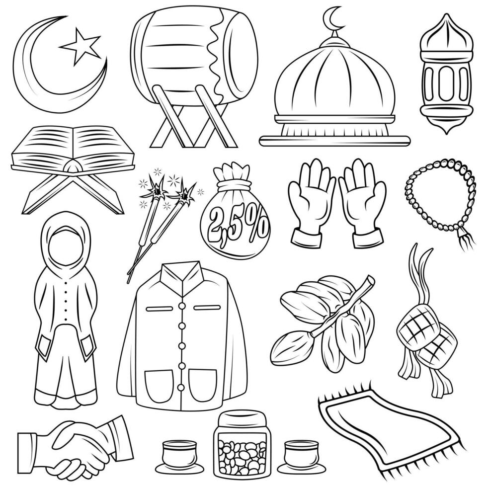 collezione di Ramadan schema ornamenti. scarabocchio Ramadan decorazione. islamico giorno di eid al-Fitr vettore