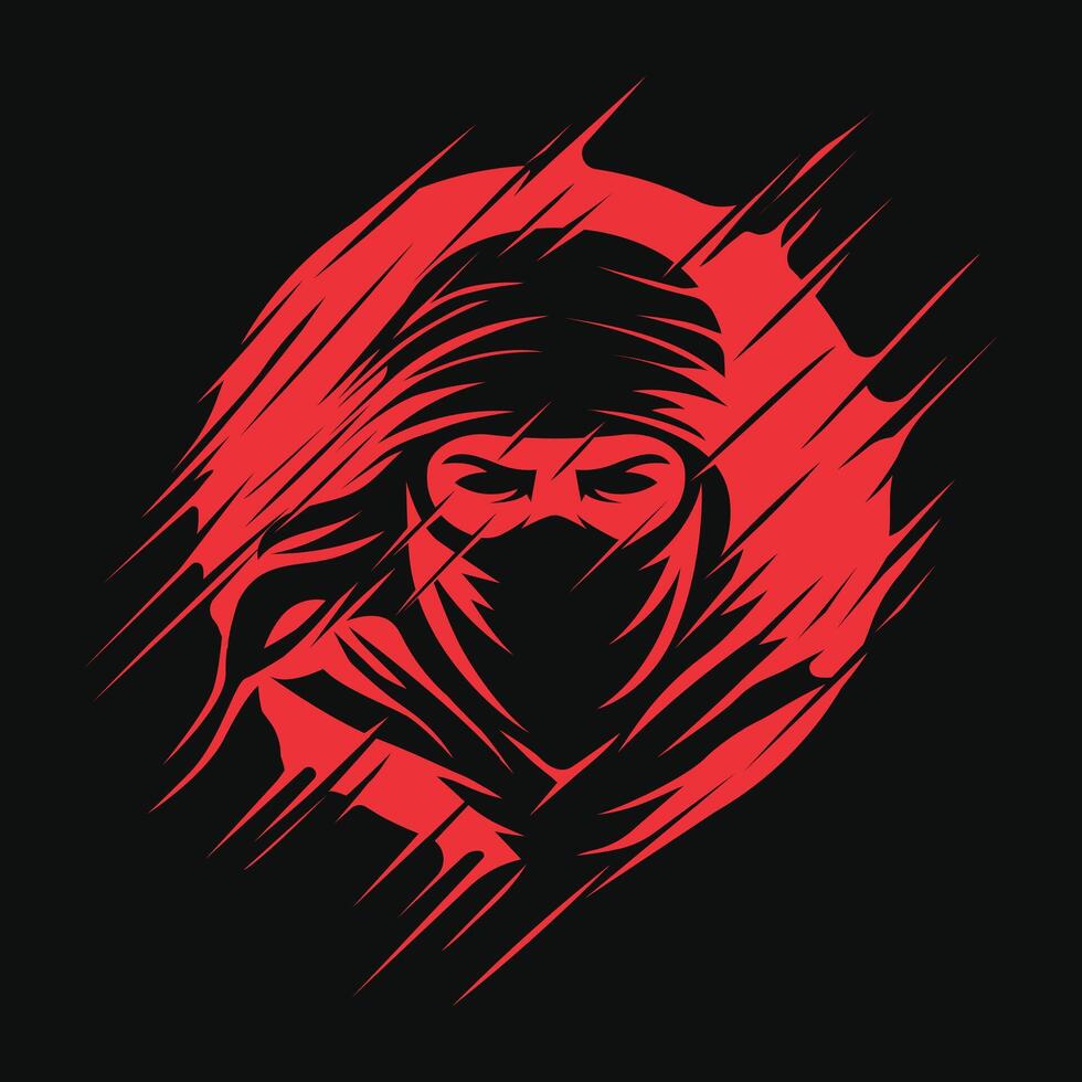 guerriero personaggio astratto design. ninja silhouette logo con astratto Luna sfondo adatto per maglietta design vettore