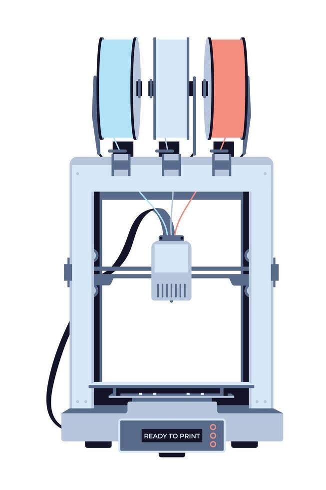 3d stampante macchina con filamento bobine nel piatto stile isolato su bianca sfondo. vettore illustrazione