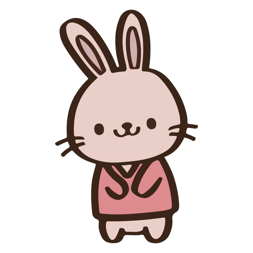 carino cartone animato coniglio indossare un' rosa camicia vettore