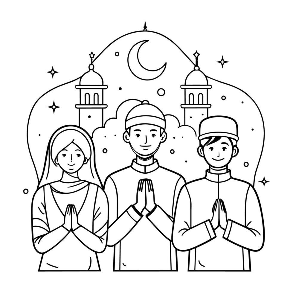 preghiere per Ramadan continuo linea arte vettore illustrazione