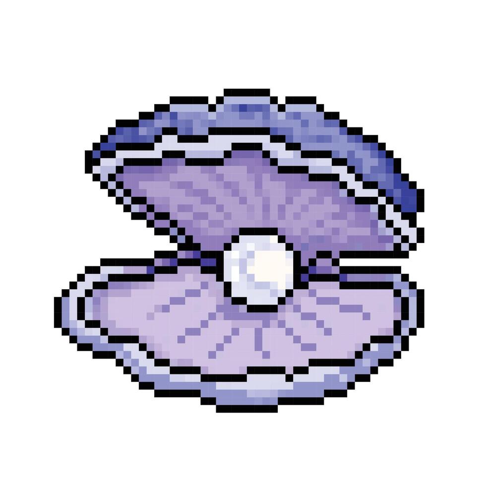 ha aperto violaceo blu o bluastro viola mollusco con perla dentro. pixel arte retrò Vintage ▾ video gioco po vettore illustrazione. semplice piatto cartone animato arte styled disegno isolato su piazza sfondo.