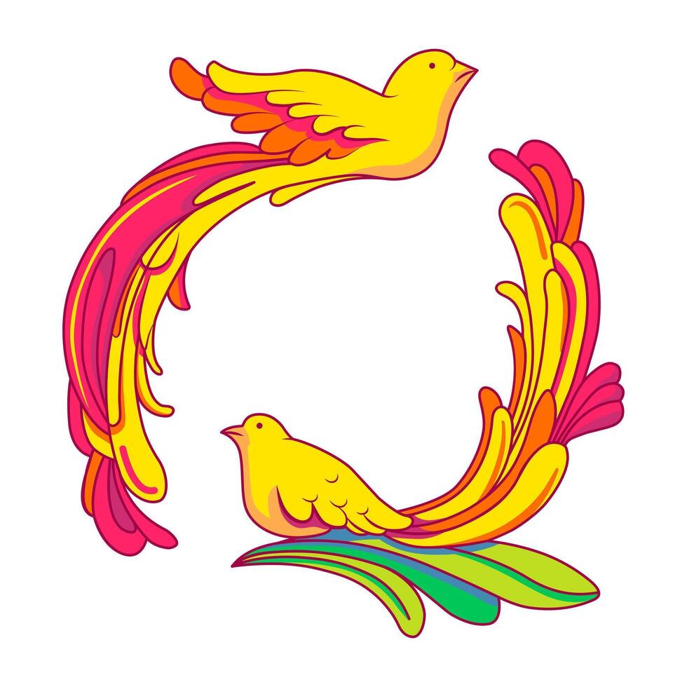 luminosa tropicale uccelli. colorato decorativo fantasia uccelli. impostato di arcobaleno stilizzato uccelli. primavera mano disegnato scarabocchio vettore illustrazione. per finestra vestirsi, i saldi, bambini merce, interno decorazione.