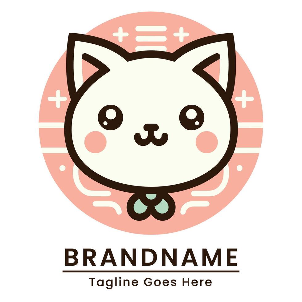 gioioso gatto testa logo semplice morbido colore tema Marrone e piatto giapponese stile colore per il branding vettore