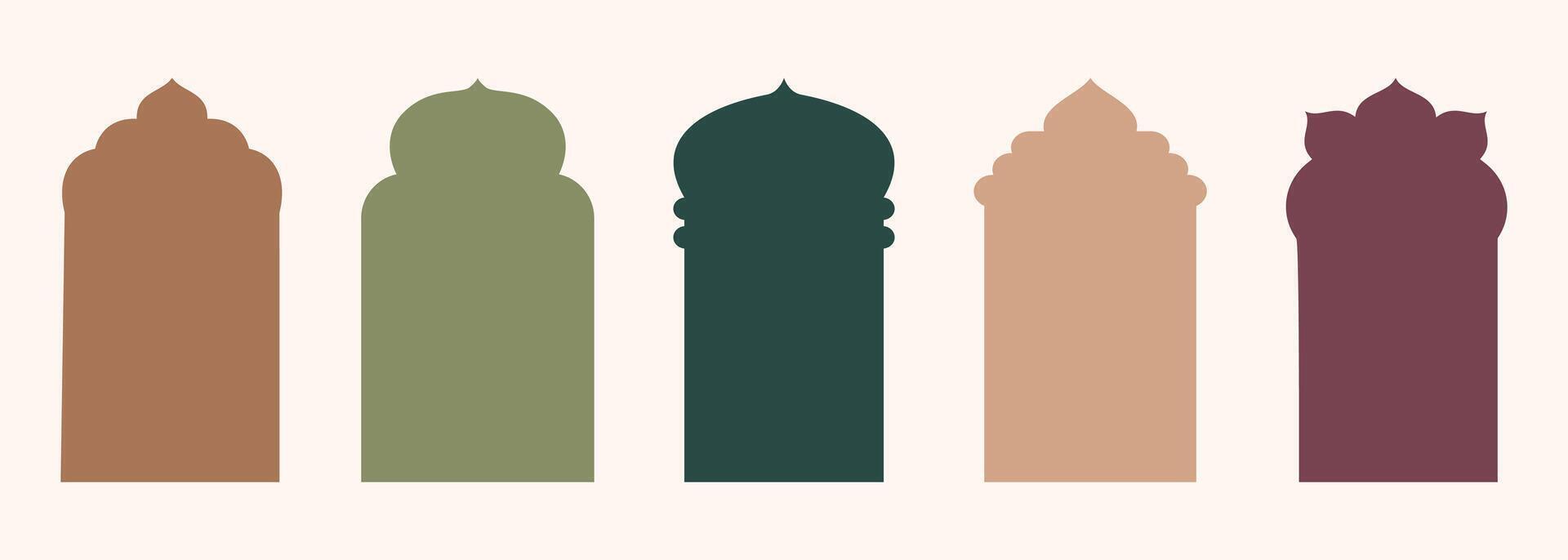 forma islamico porta e finestra silhouette Arabo arco. collezione di modelli nel orientale stile. montatura nel Arabo musulmano design per Ramadan kareem. vettore moschea cancello forma isolato su bianca.