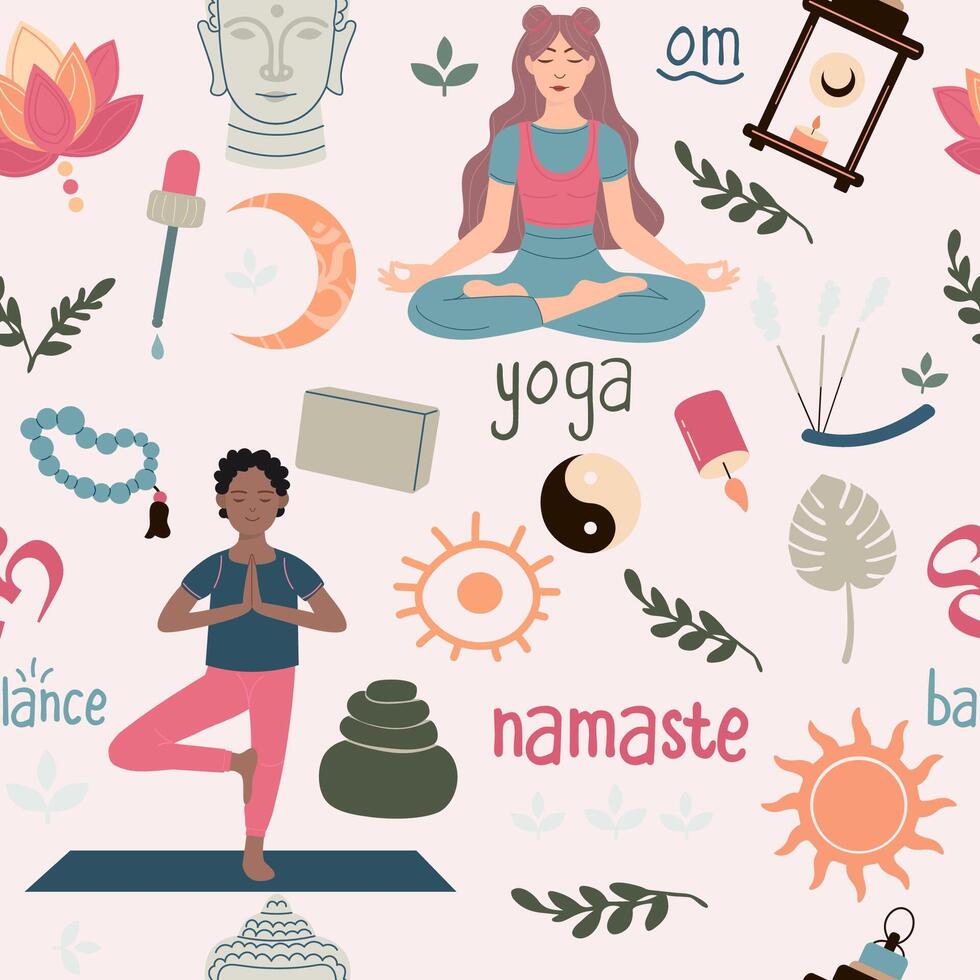 senza soluzione di continuità modello mano disegnato yoga elementi vettore