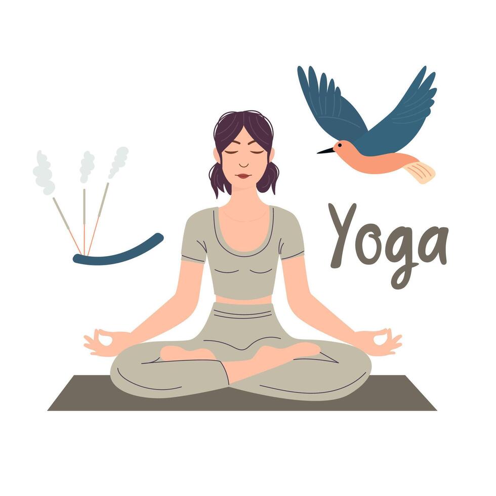 illustrazione di un' donna nel un' yoga meditazione posa vettore