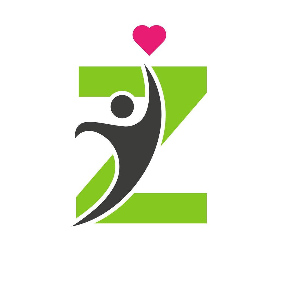 Salute cura logo su lettera z amore, cuore simbolo. beneficenza logotipo vettore
