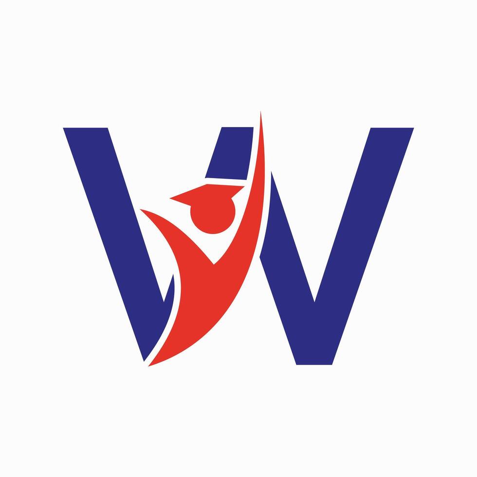 formazione scolastica logo su lettera w con la laurea cappello icona. la laurea simbolo vettore