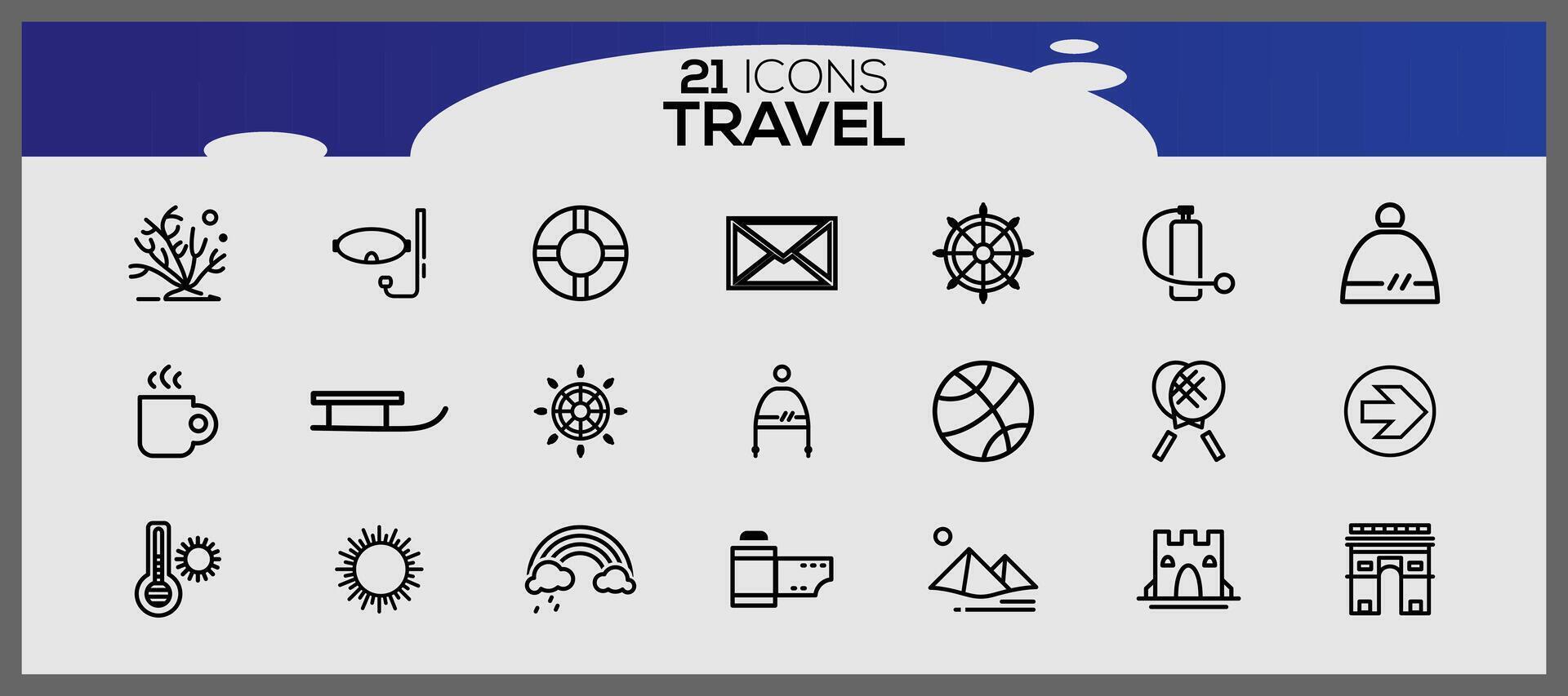 icone impostato di viaggio elementi. vacanza e viaggiare, estate vacanza viaggio icona impostare. vettore