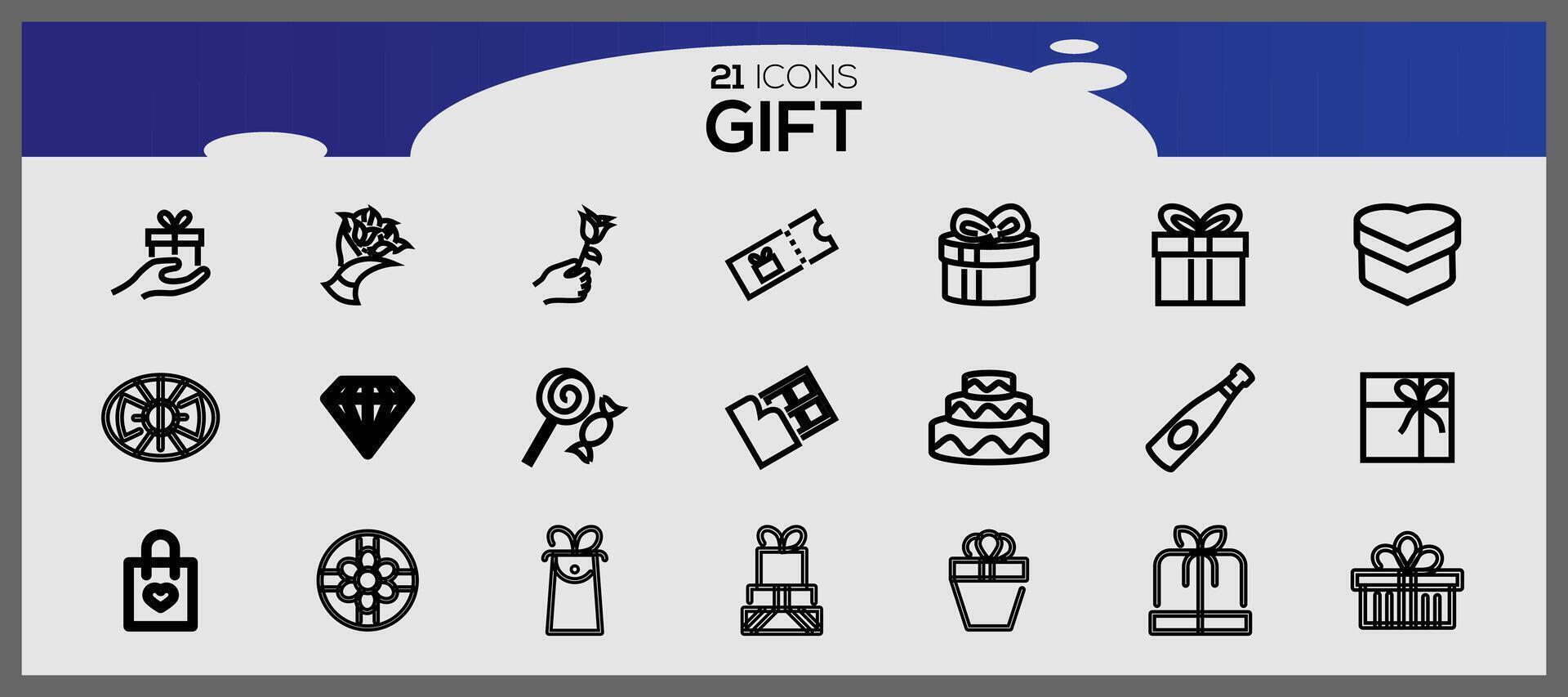 regalo scatola icona impostare. impostato di vacanza scatole silhouette. compleanno celebrazione linea icona pacchetto. vettore