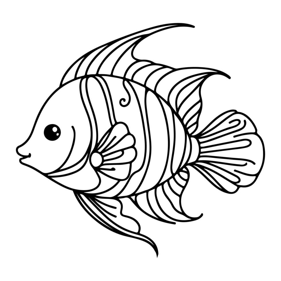 ai generato continuo singolo mano disegnare linea arte di pesce schema scarabocchio icona cartone animato stile colorazione libro pagina per ragazzo vettore illustrazione su bianca sfondo