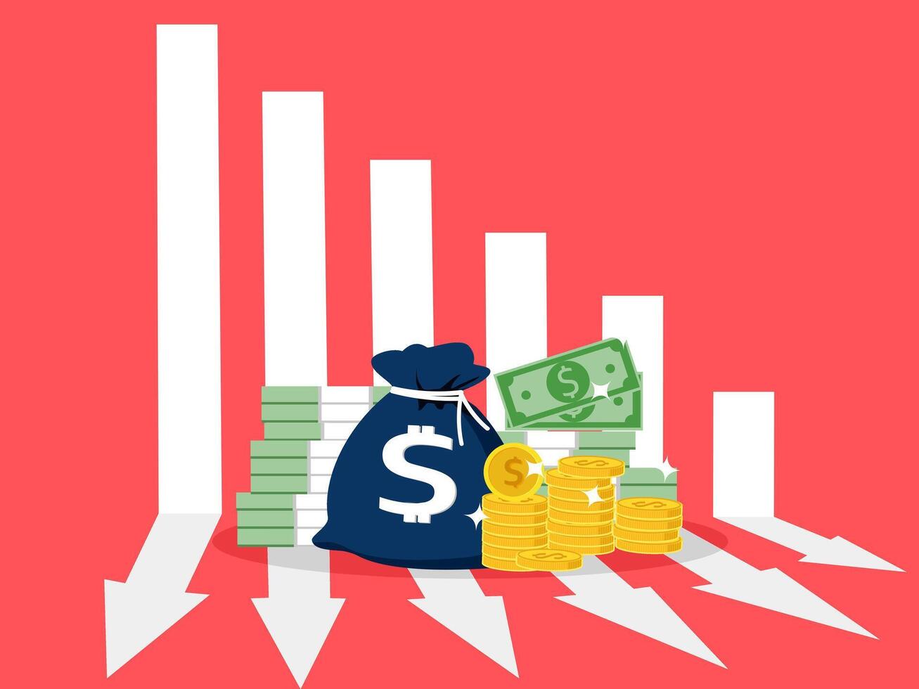 mucchio di i soldi borse e frecce fuori uso. finanziario e attività commerciale vettore