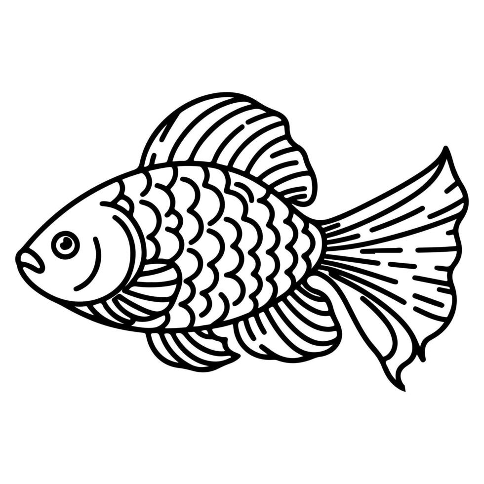 ai generato continuo singolo mano disegnare linea arte di pesce schema scarabocchio icona cartone animato stile colorazione libro pagina per ragazzo vettore illustrazione su bianca sfondo