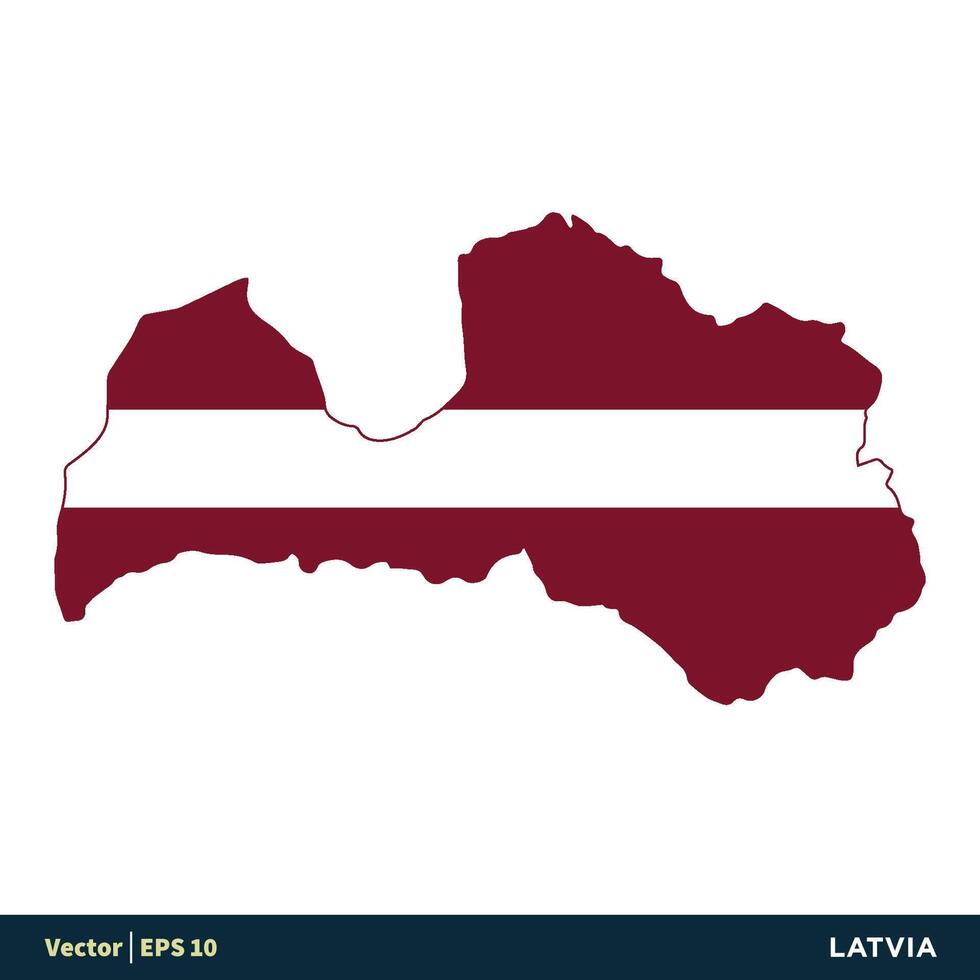 Lettonia - Europa paesi carta geografica e bandiera vettore icona modello illustrazione design. vettore eps 10.