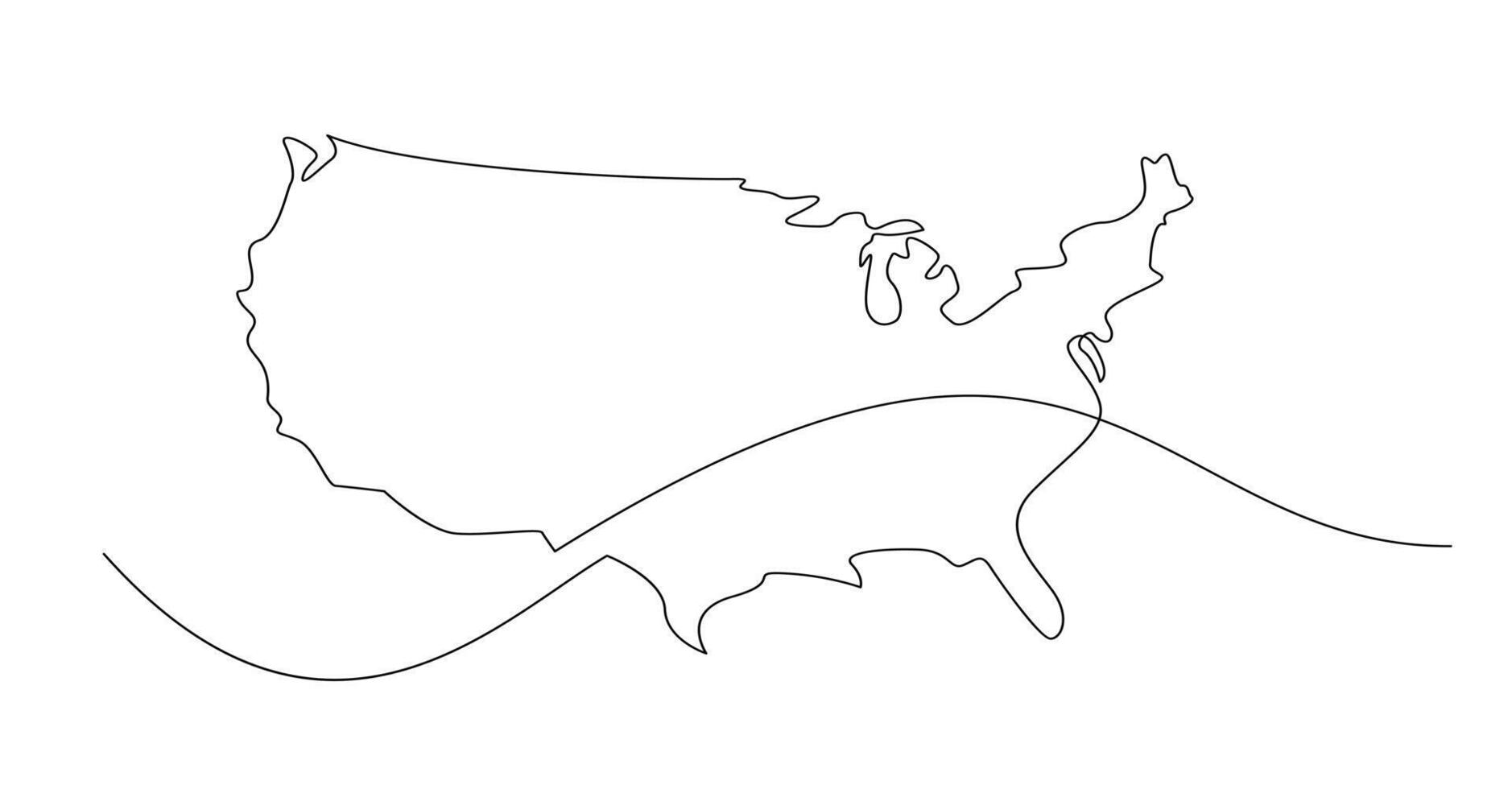 Stati Uniti d'America carta geografica uno continuo linea disegno. nazione singolo linea contorno carta geografica, forma di nazione. vettore