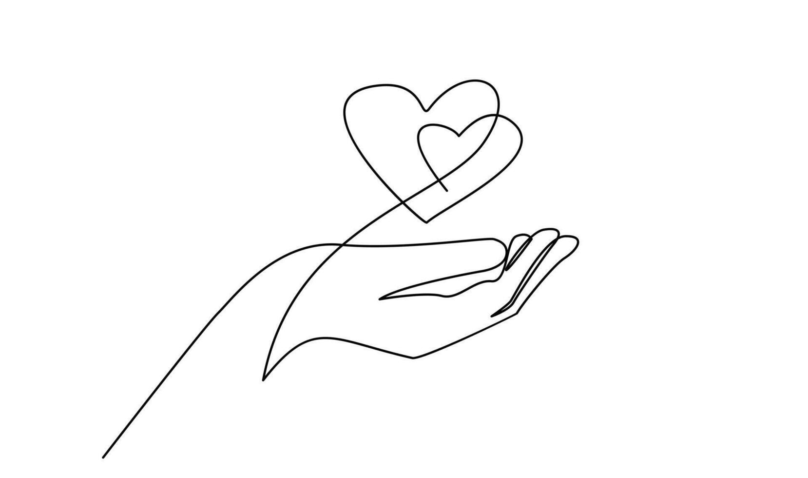 continuo uno linea disegno mano Tenere cuore. beneficenza donazione lineare simbolo vettore
