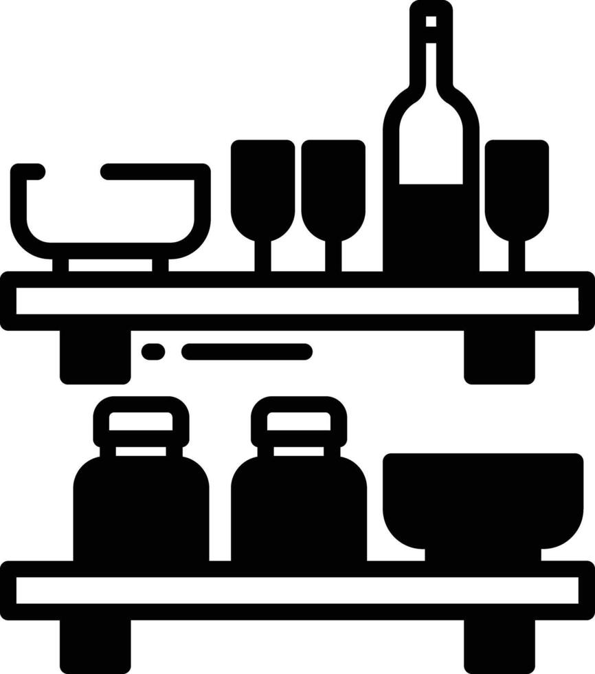 cucina scaffali glifo e linea vettore illustrazione
