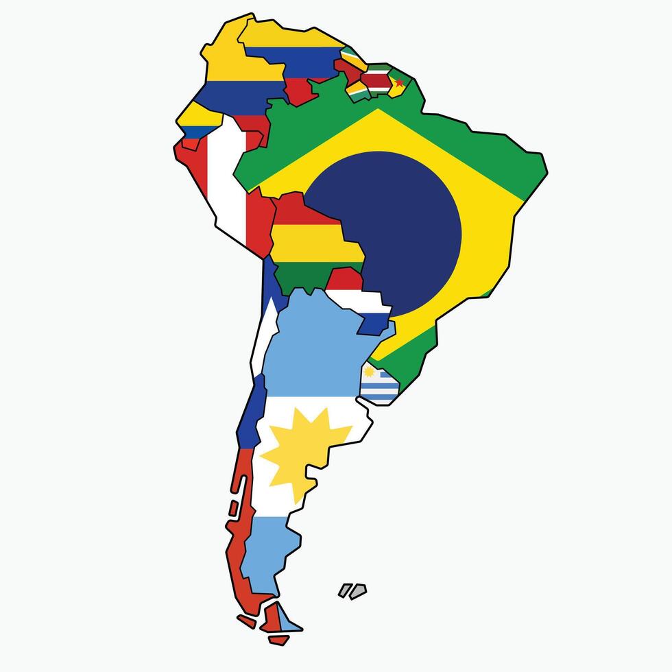 schema disegno di Sud America paesi bandiera carta geografica. vettore