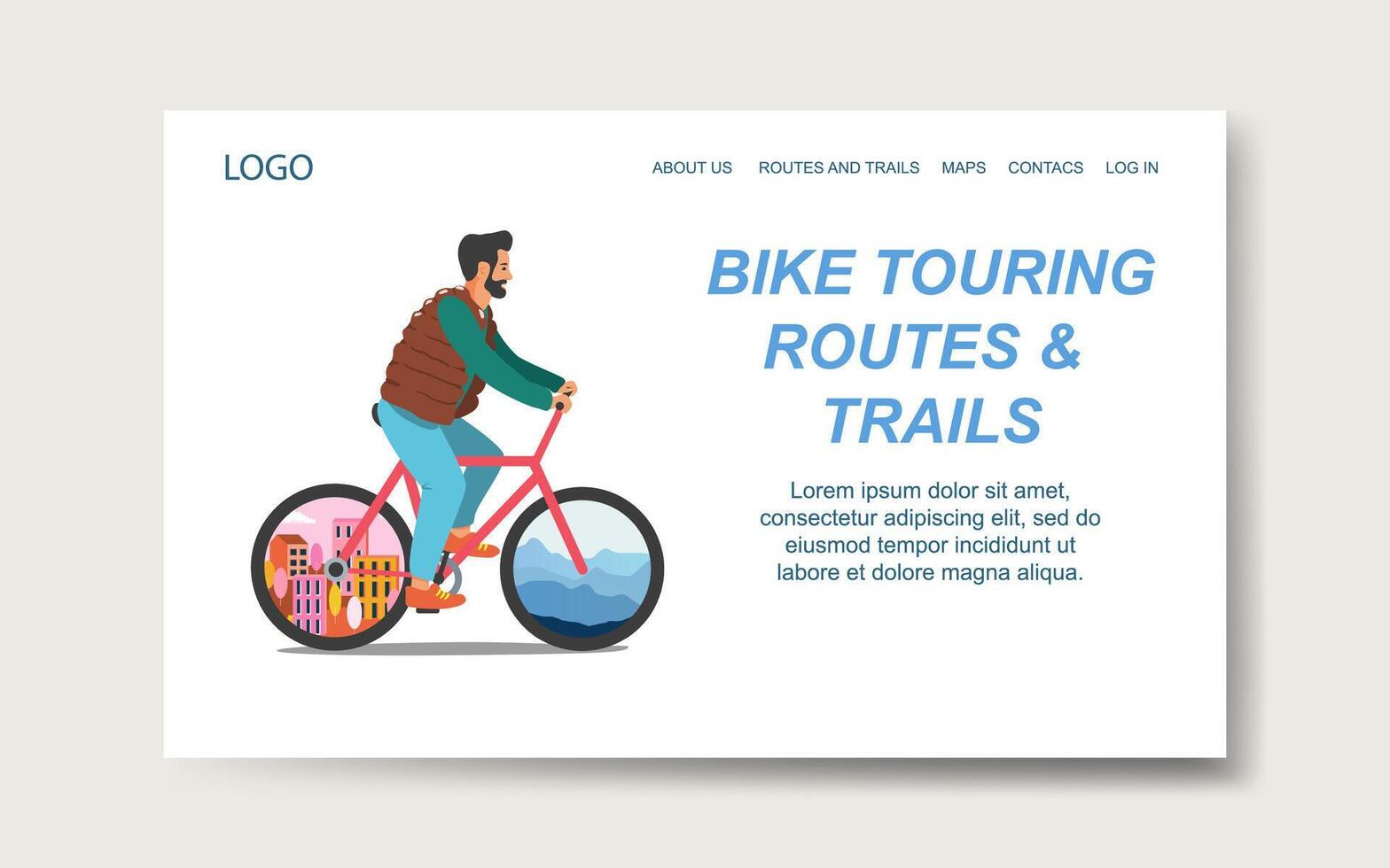 bicicletta turismo itinerari e sentieri atterraggio pagina modello vettore