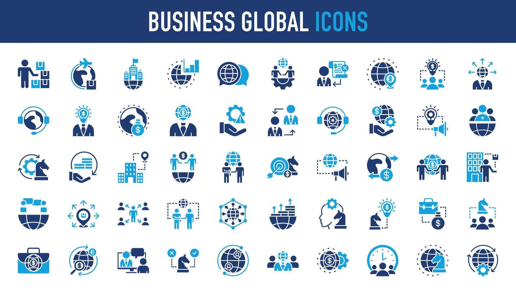 attività commerciale globale icona impostare. attività commerciale squadra, incontro, collaborazione, avviare, pianificazione, internazionale organizzazione, azienda, gestione, profitto e riuscito chiave icone. solido icone vettore collezione.