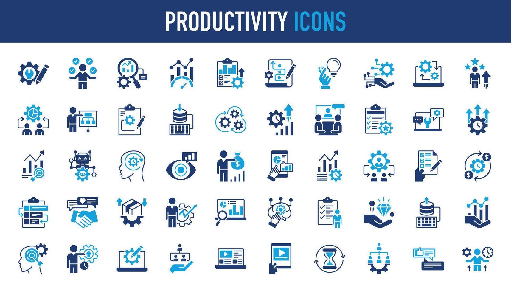 produttività icona collezione. come come attività commerciale pianificazione, successo, obbiettivo risultato, grafici, comunicazione, Chiacchierare, tachimetro. vettore icone illustrazione.