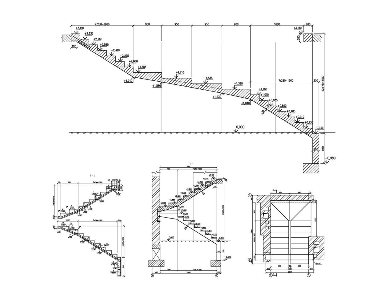 dettagliato architettonico Piano di scale, costruzione industria vettore