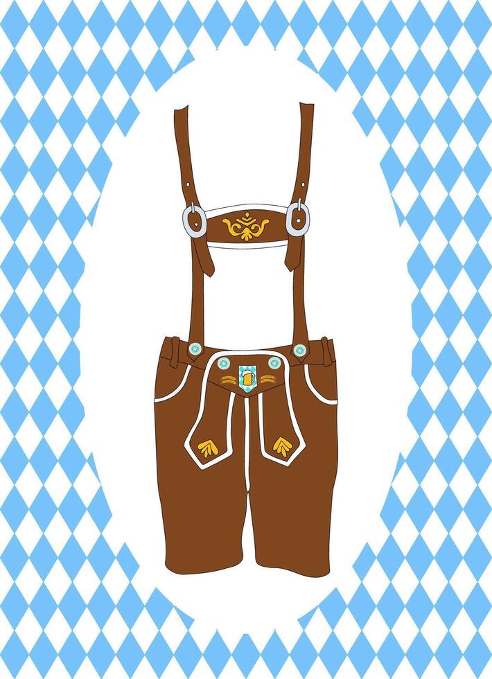 mano disegnato vettore illustrazione di oktoberfest lederhosen con blu diamante simboli