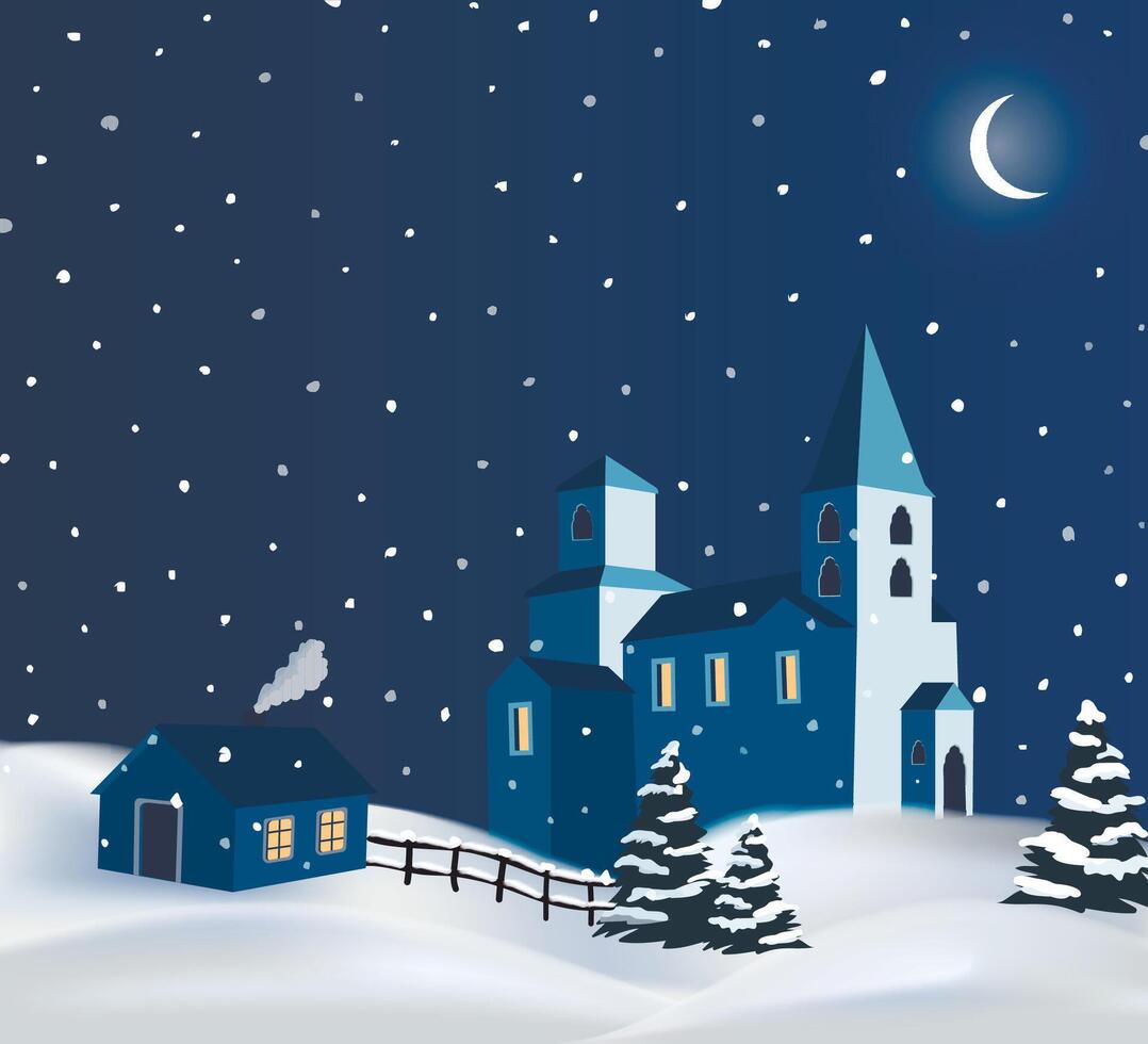 vettore notte inverno nevoso campagna illustrazione