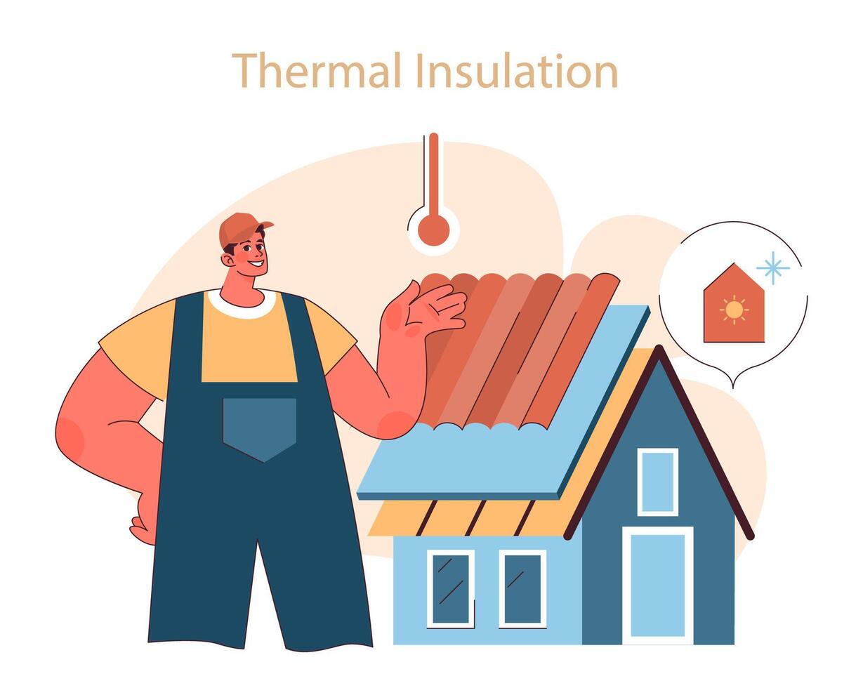 termico isolamento concetto. tecnico installa tetto isolamento, valorizzare vettore