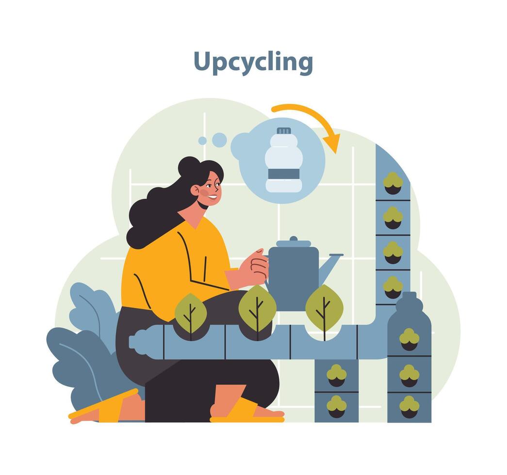 upcycling processi illustrazione. un' persona illustra il essenza di riciclo. vettore