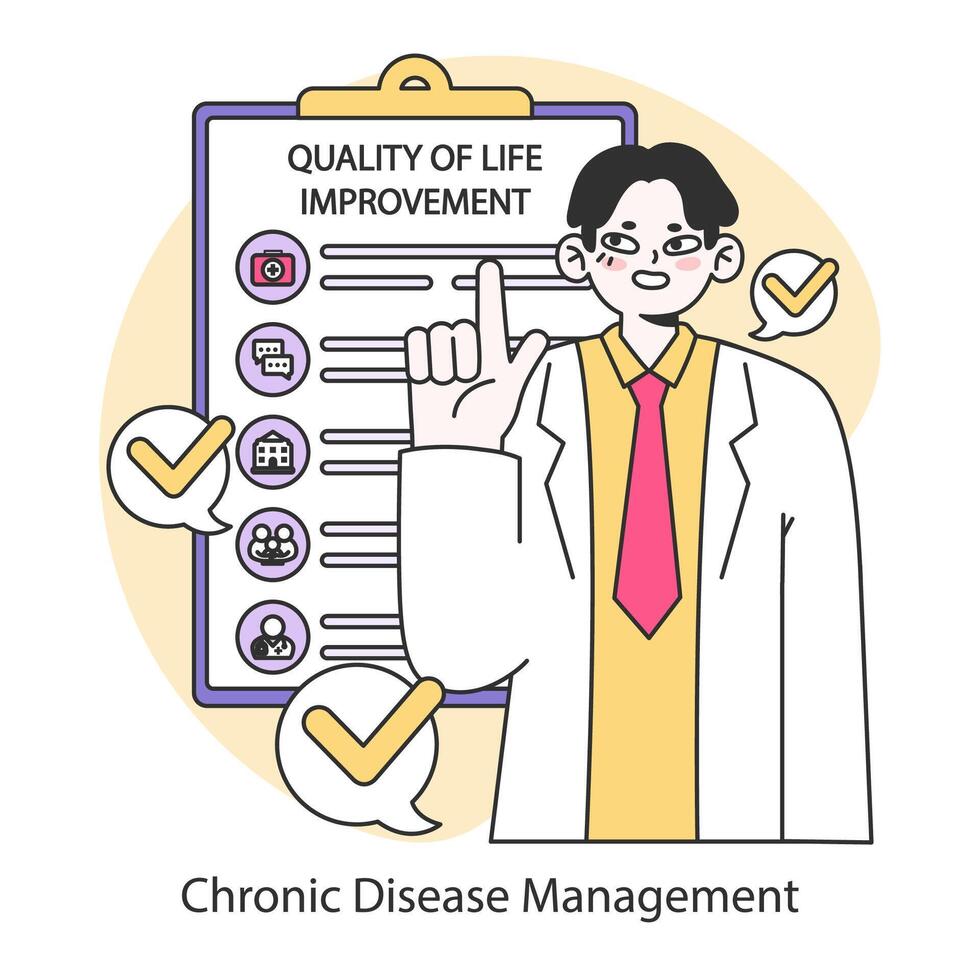 cronico malattia gestione concetto. . piatto vettore illustrazione.