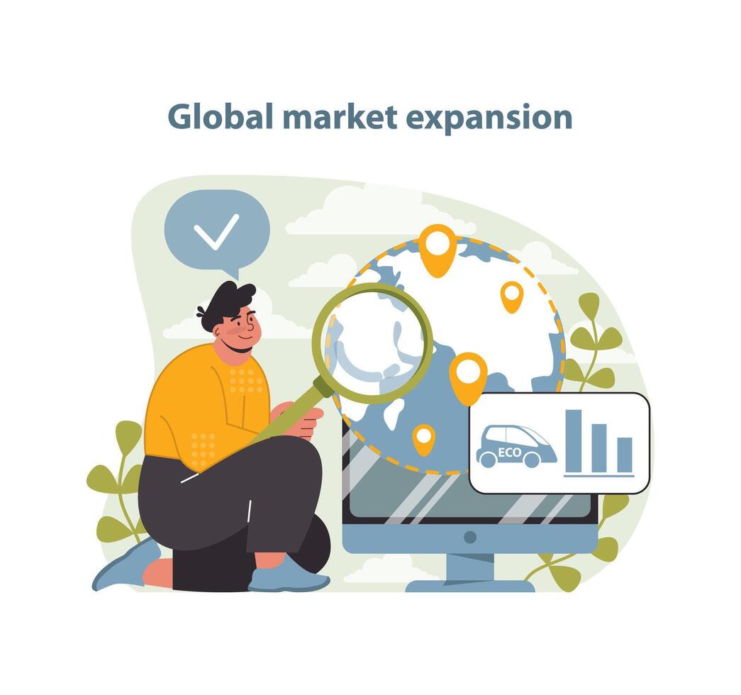 globale elettrico auto mercato espansione illustrazione. un' dinamico vettore mostrando il elettrico veicolo dell'industria crescita.