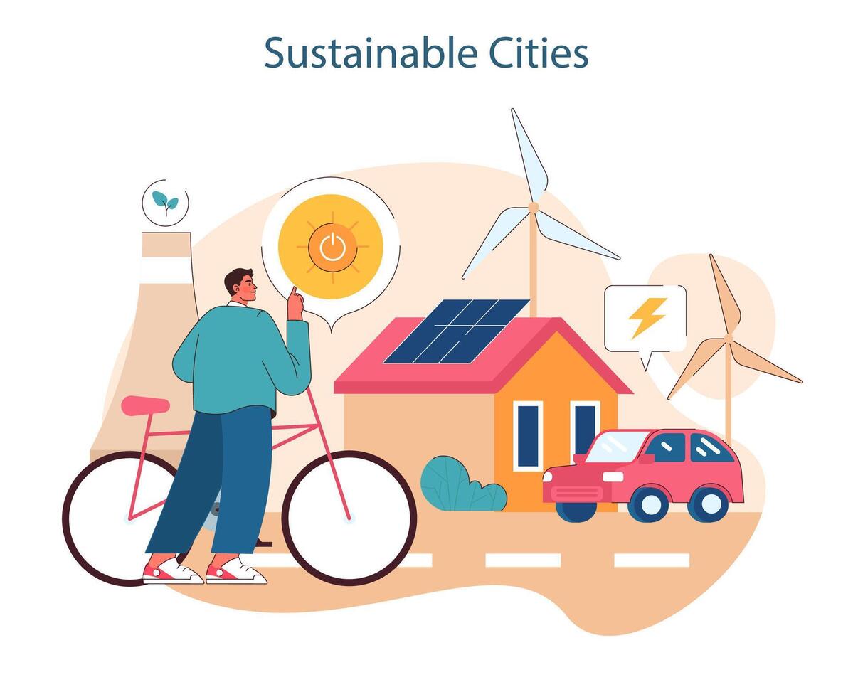 sostenibile città. armonizzante urbano vivente con rinnovabile energia uso vettore
