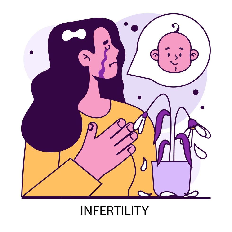 infertilità. pianto donna pensiero di bambino perdita. infertilità e aborto spontaneo vettore