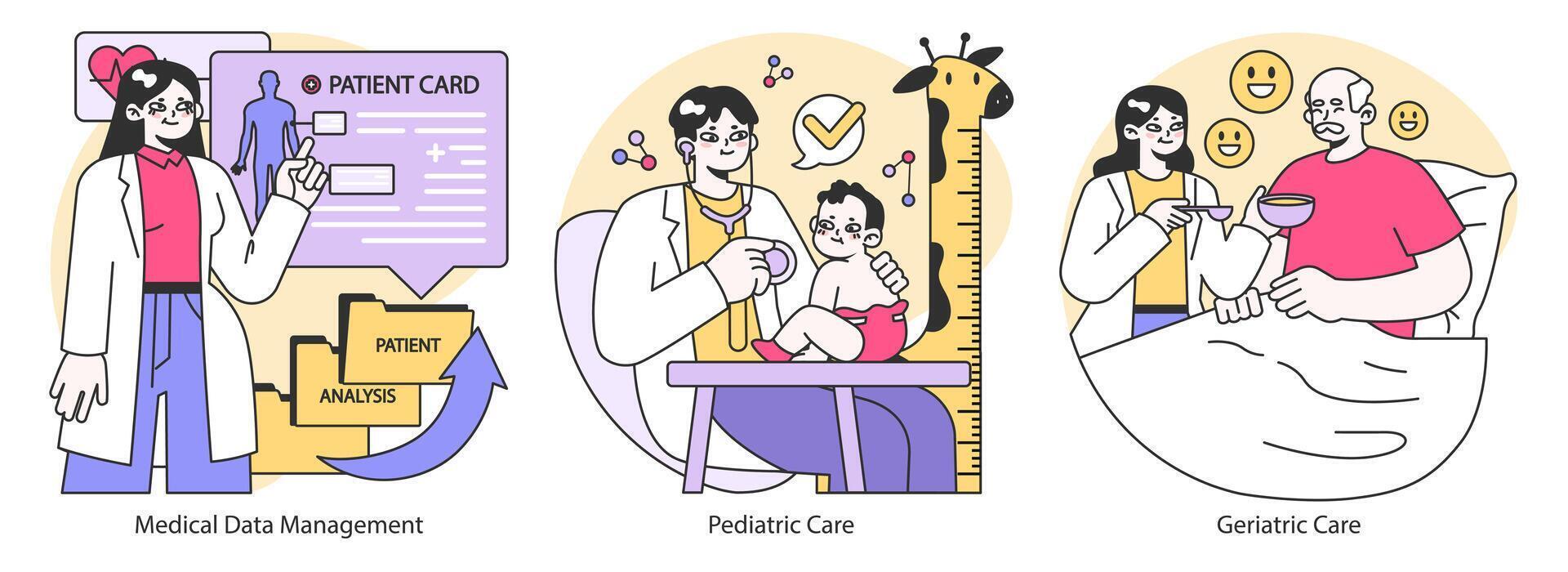 medico cura spettro impostare. piatto vettore illustrazione.