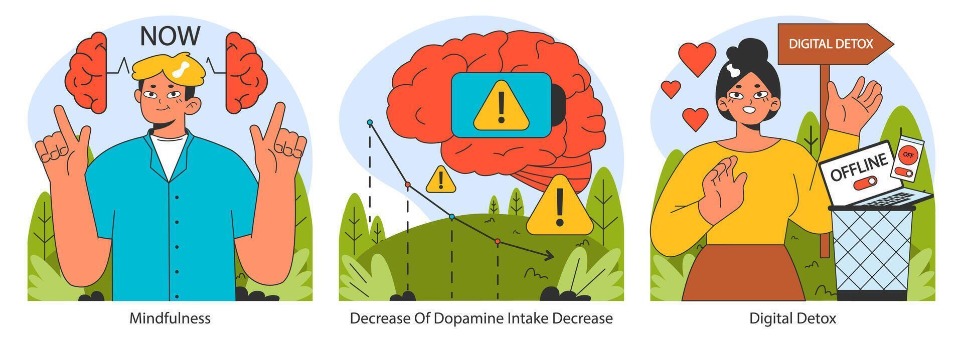 dopamina digiuno tecniche. piatto vettore illustrazione.