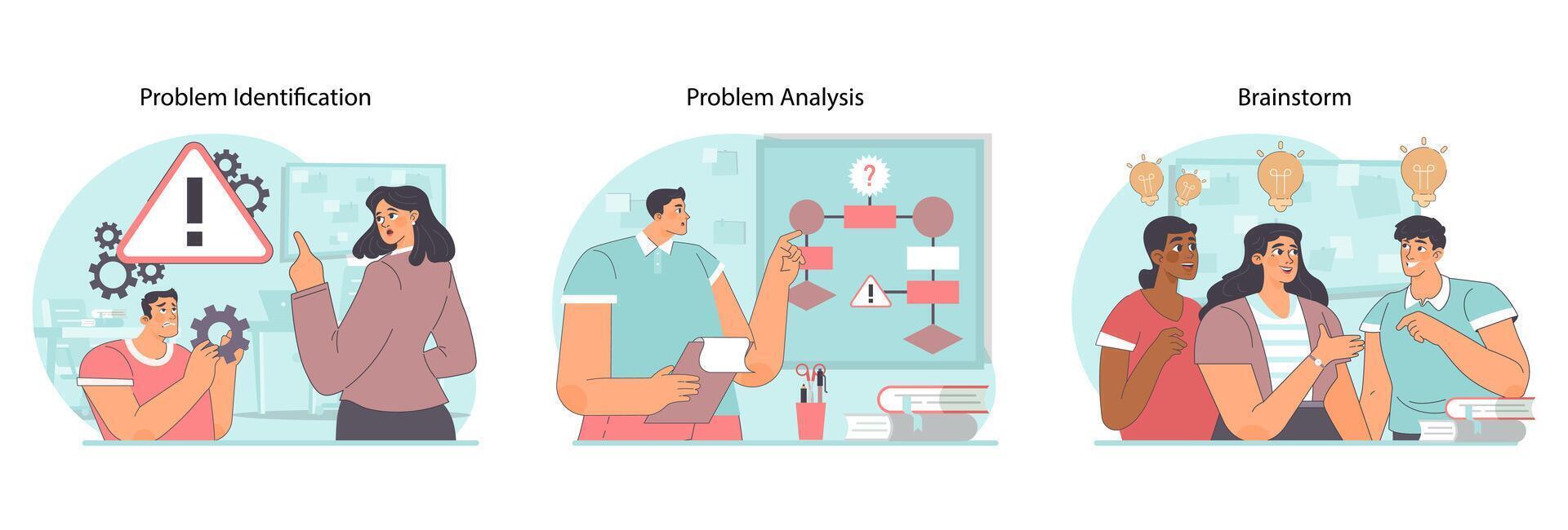 risoluzione dei problemi stadi impostare. piatto vettore illustrazione