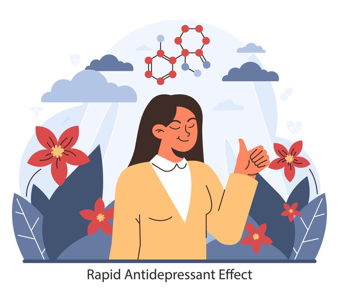 rapido antidepressivo effetto. piatto vettore illustrazione