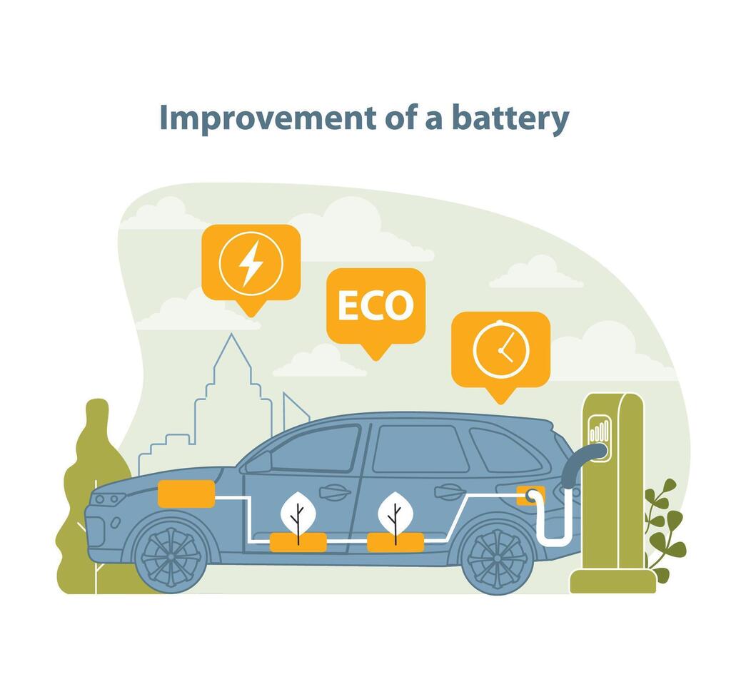 batteria tecnologia avanzamento illustrazione. Questo vettore cattura il progresso.