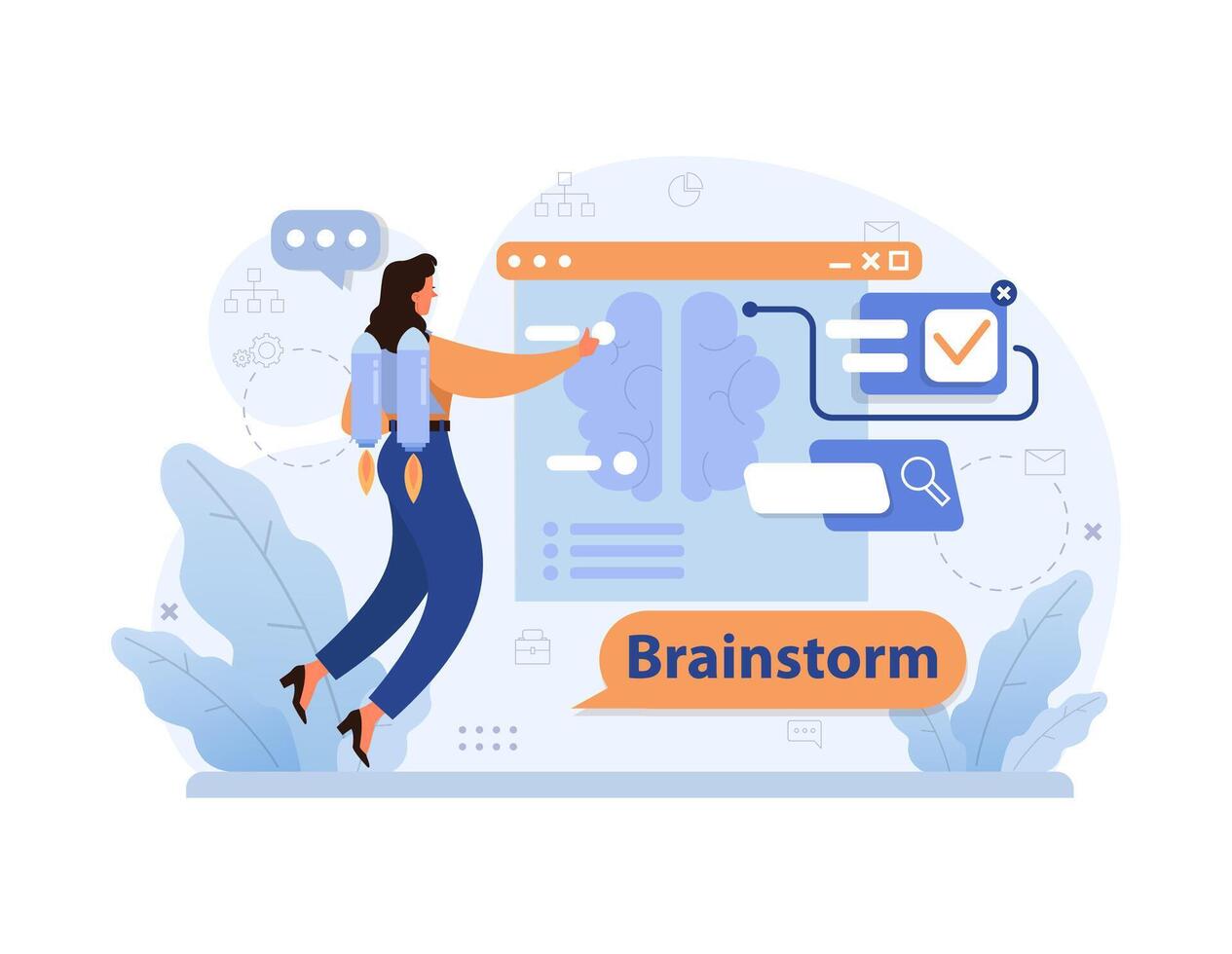 efficiente digitale di brainstorming nel azione. piatto vettore illustrazione