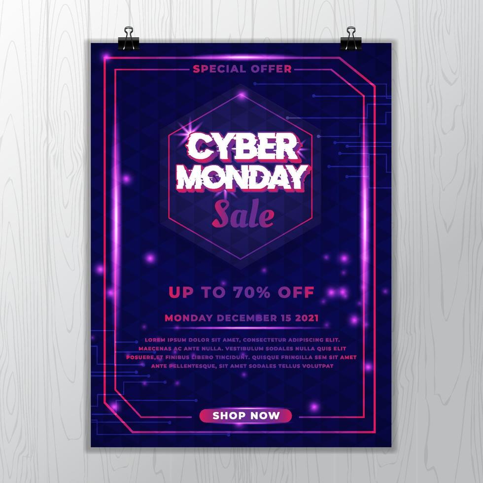 poster del cyber lunedì con luce luminescente futuristica vettore