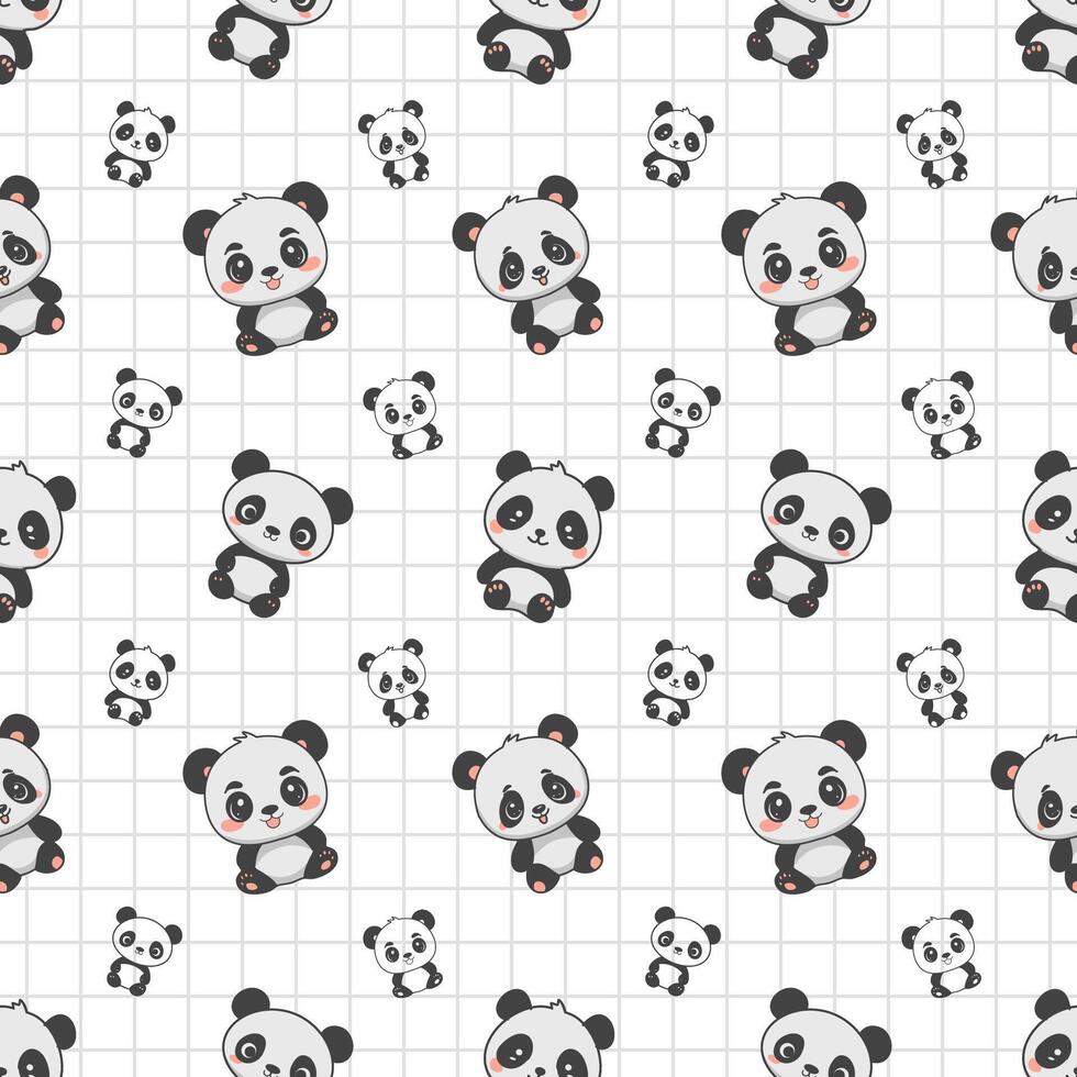 mano disegnato carino panda modello senza soluzione di continuità sfondo vettore