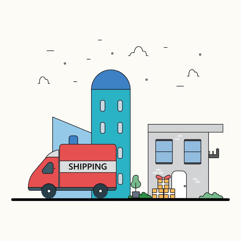 logistica mezzi di trasporto spedizione Corriere carico illustrazione semplice concetto piatto camion vettore logo