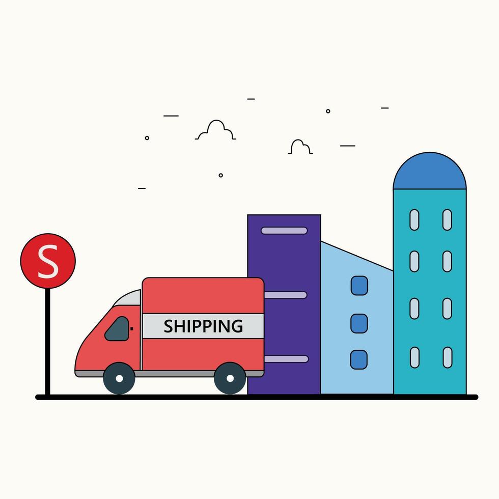 logistica mezzi di trasporto spedizione Corriere carico illustrazione semplice concetto piatto camion vettore logo